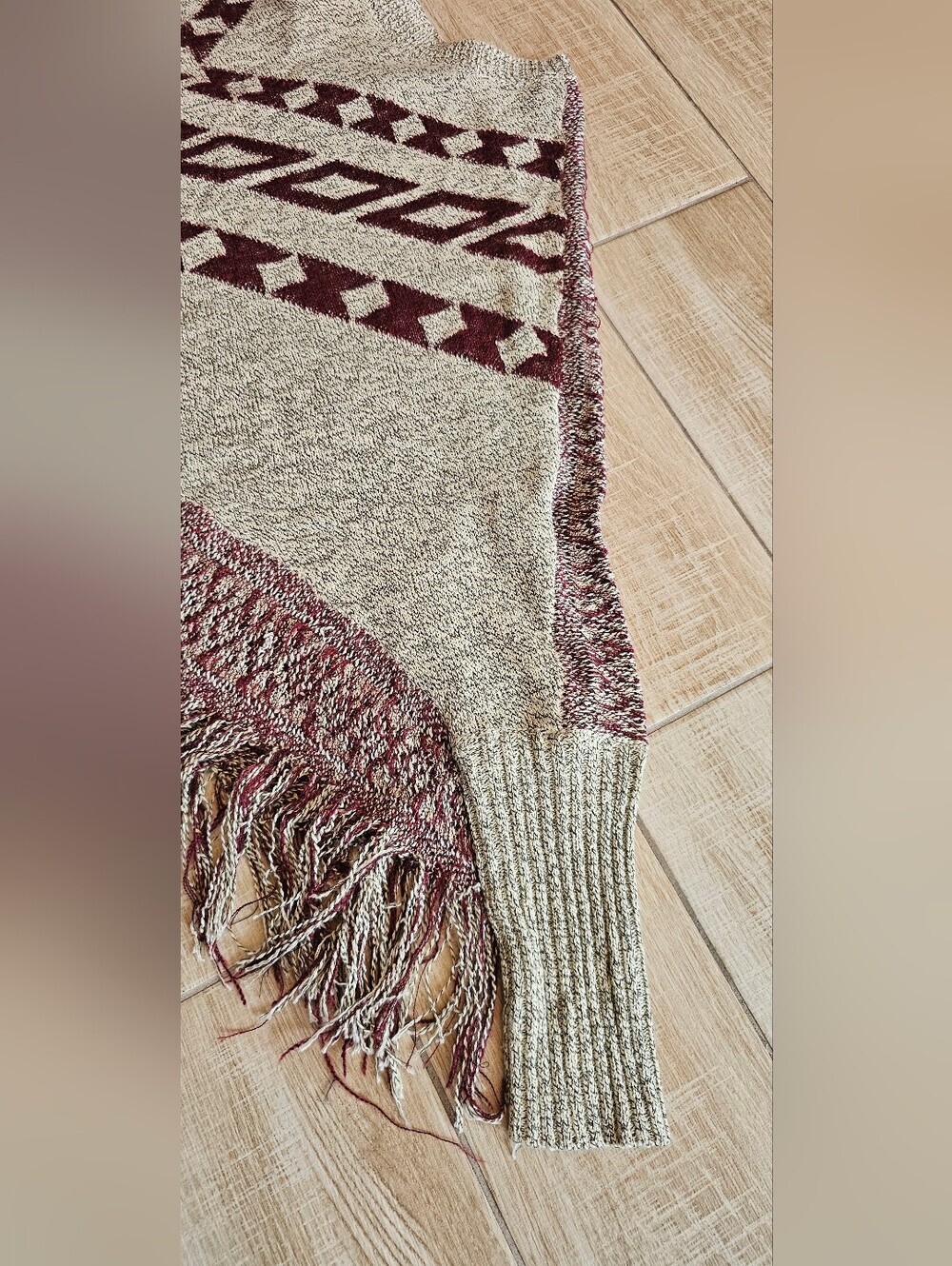 ​The Slope Brooklyn Boho Southwestern Poncho Knit Fringe Sweater Women L/XL - Picture 3 of 7